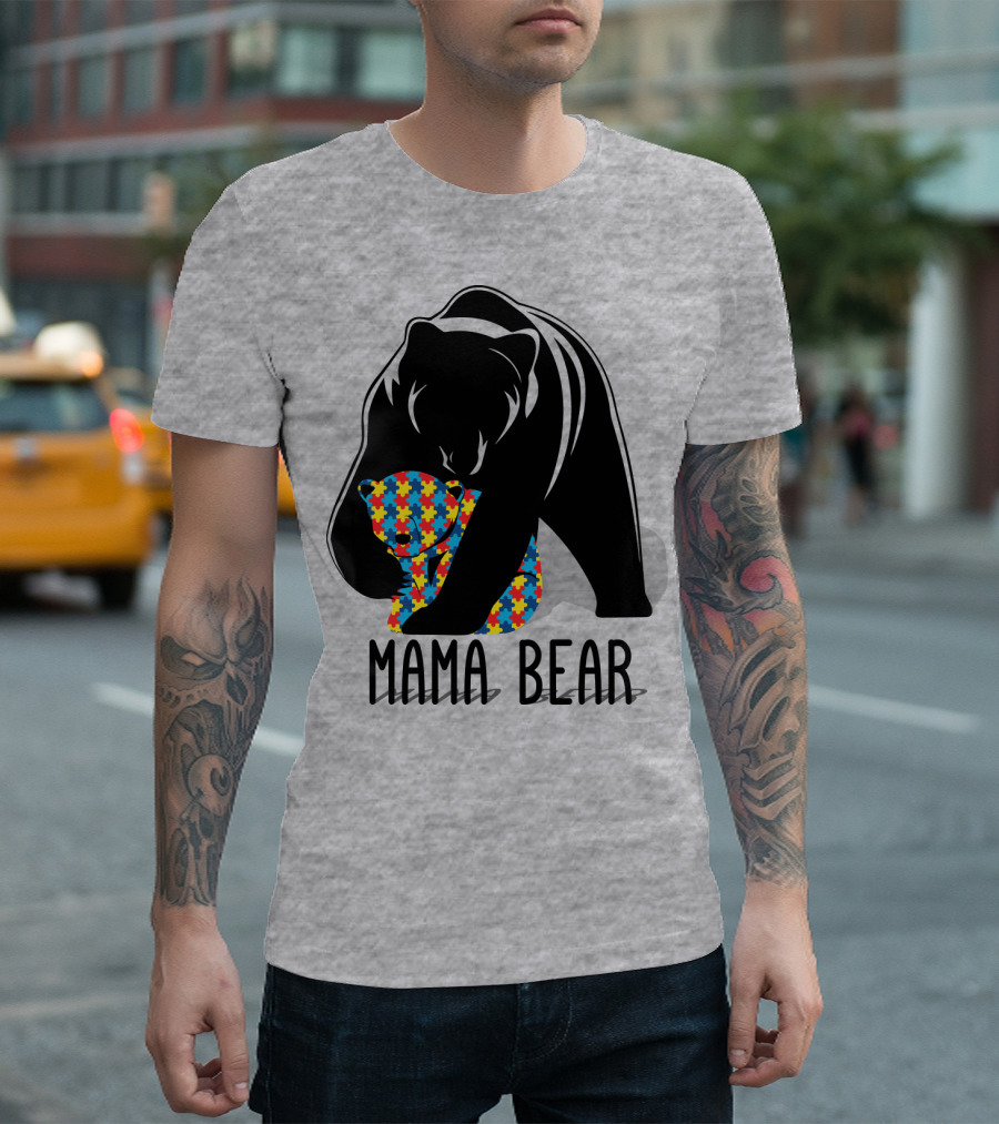 Mama Bear Autism Puzzle Bear Hug T-Shirt