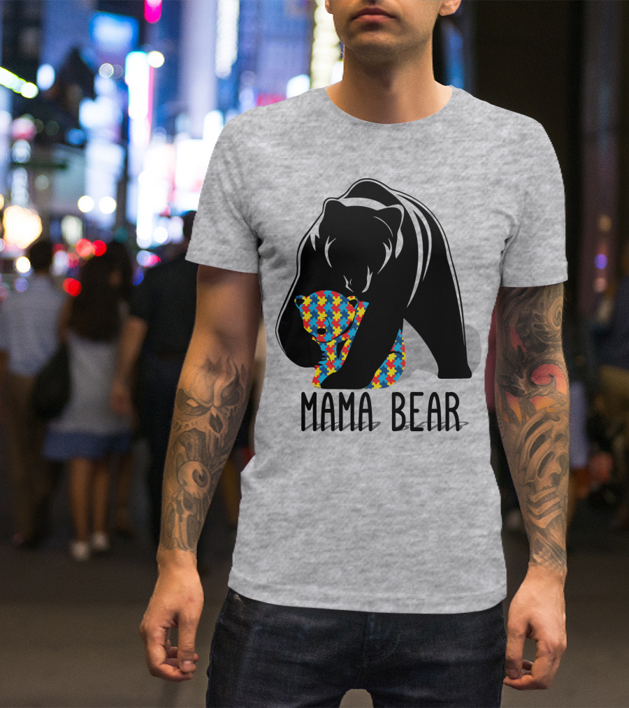 Mama Bear Autism Puzzle Bear Hug T-Shirt