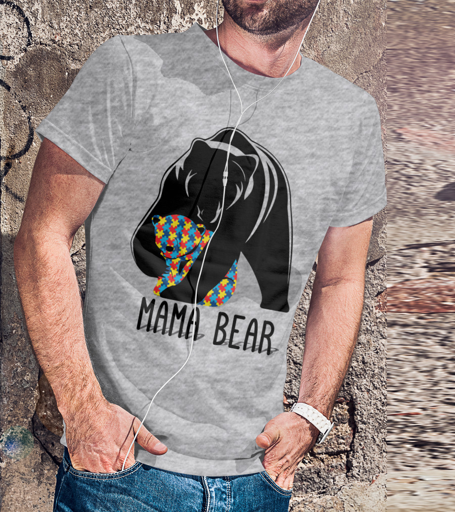 Mama Bear Autism Puzzle Bear Hug T-Shirt