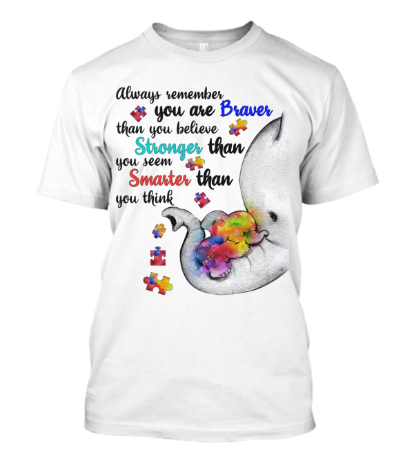 Always Remember Braver Stronger Smarter Elephant With Puzzle Pieces T-Shirt