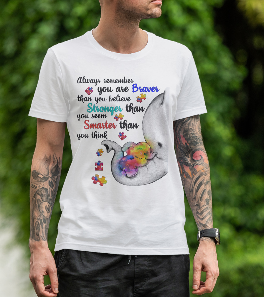 Always Remember Braver Stronger Smarter Elephant With Puzzle Pieces T-Shirt