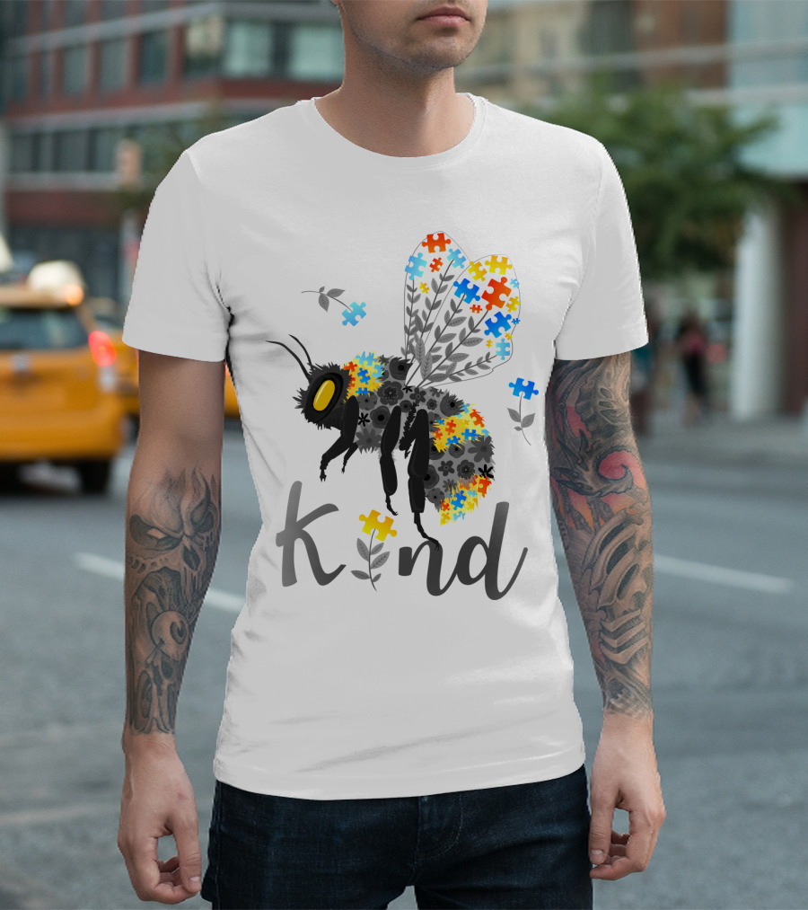 Kind Bee Puzzle Autism Awareness T-Shirt