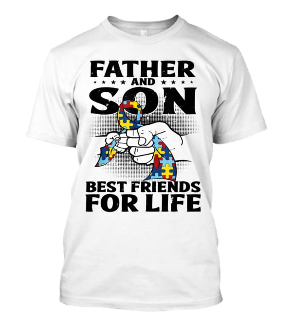 Father And Son Best Friends For Life Autism Puzzle Ribbon Fist Bump T-Shirt
