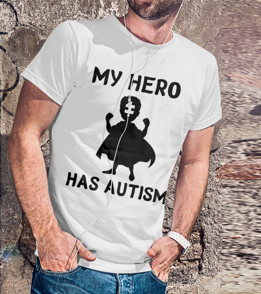 My Hero Has Autism Silhouette With Puzzle Piece Face T-Shirt