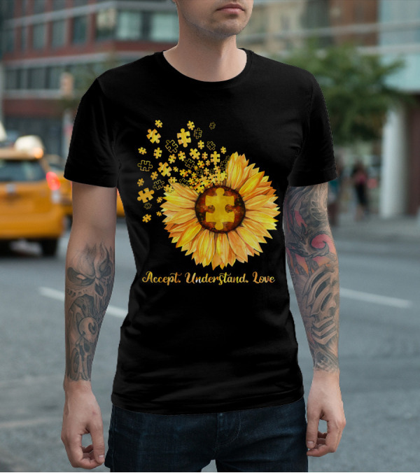 Sunflower Puzzle Pieces Accept Understand Love T-Shirt