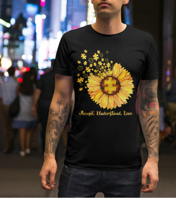 Sunflower Puzzle Pieces Accept Understand Love T-Shirt