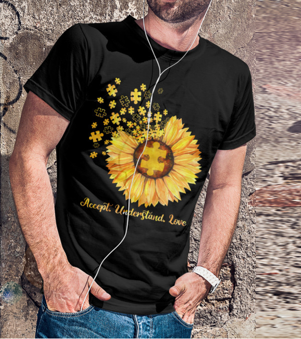 Sunflower Puzzle Pieces Accept Understand Love T-Shirt