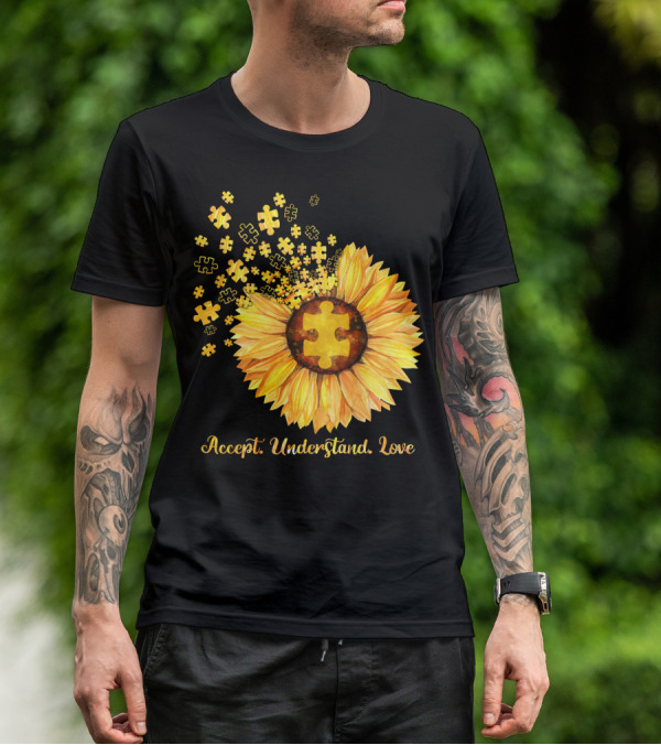 Sunflower Puzzle Pieces Accept Understand Love T-Shirt
