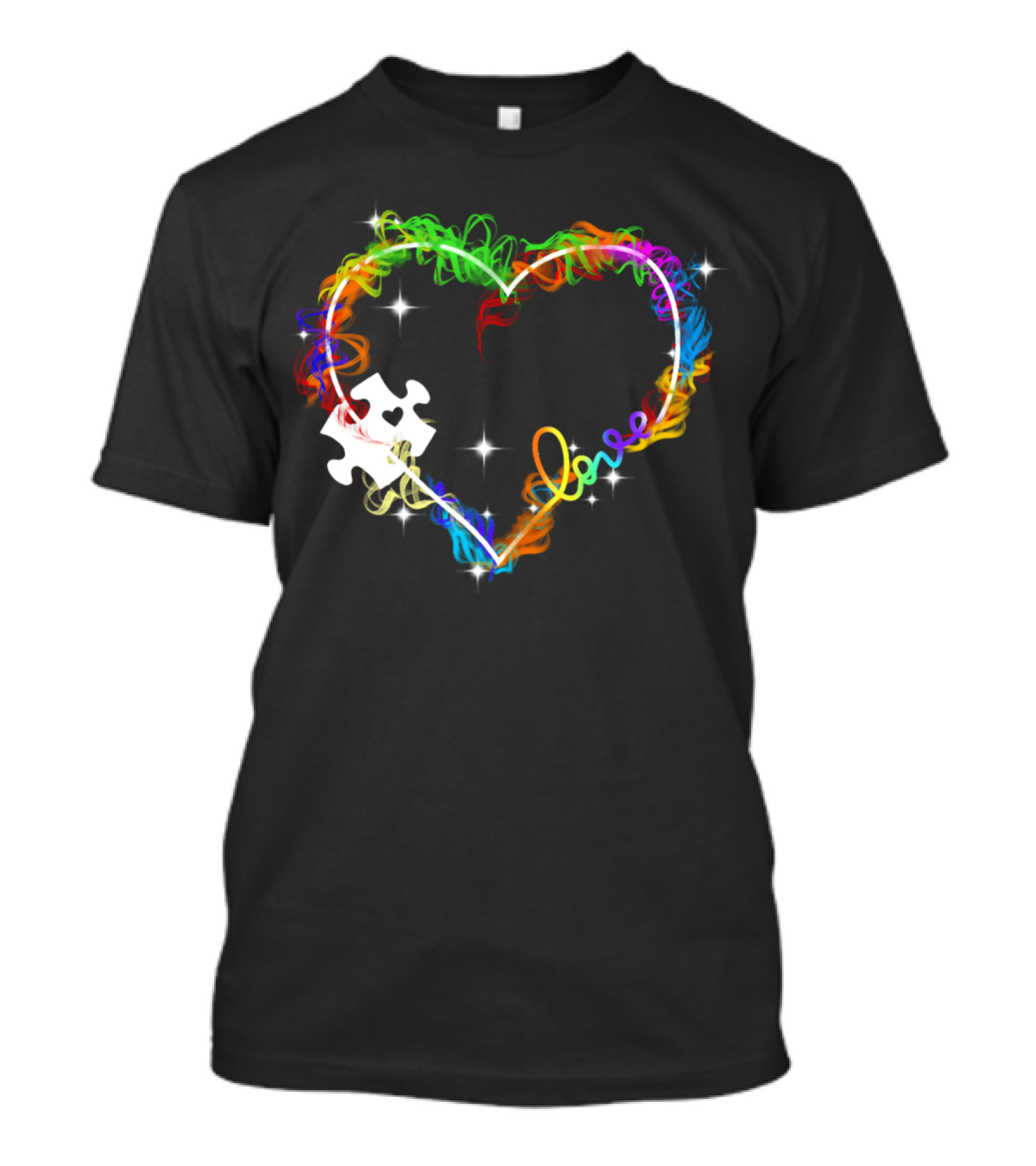 Love Heart Rainbow Puzzle Autism T-Shirt