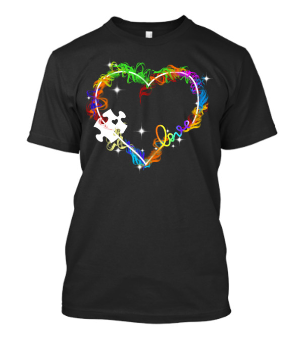 Love Heart Rainbow Puzzle Autism T-Shirt