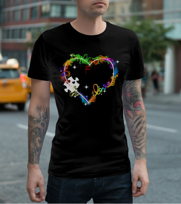 Love Heart Rainbow Puzzle Autism T-Shirt