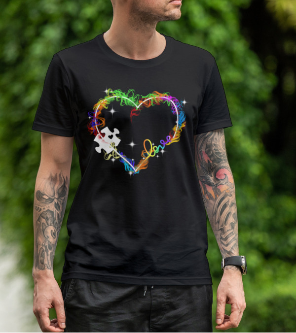 Love Heart Rainbow Puzzle Autism T-Shirt