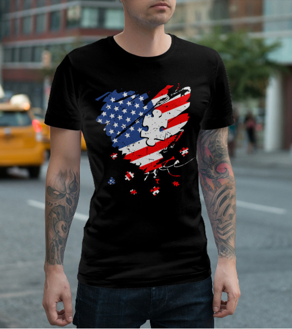 Autism USA Puzzle Heart Flag T-Shirt