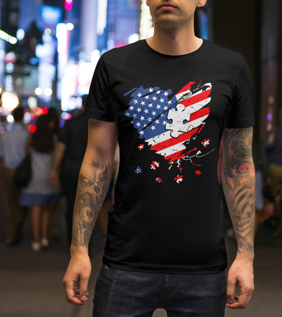 Autism USA Puzzle Heart Flag T-Shirt