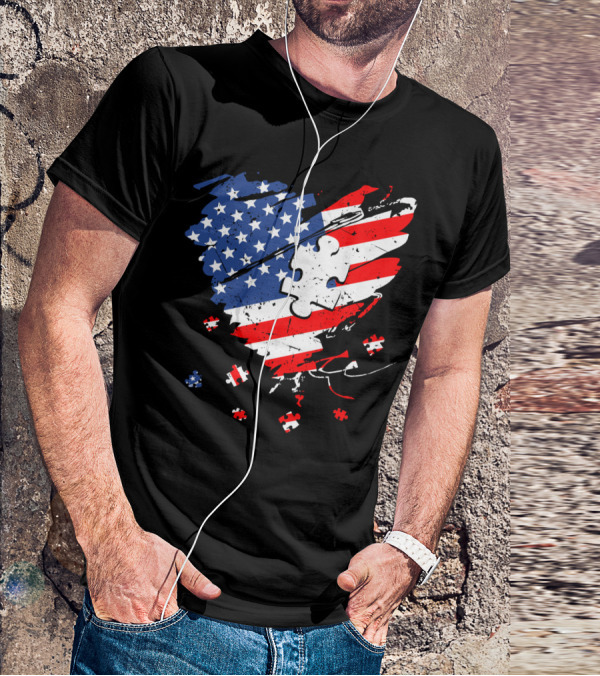 Autism USA Puzzle Heart Flag T-Shirt