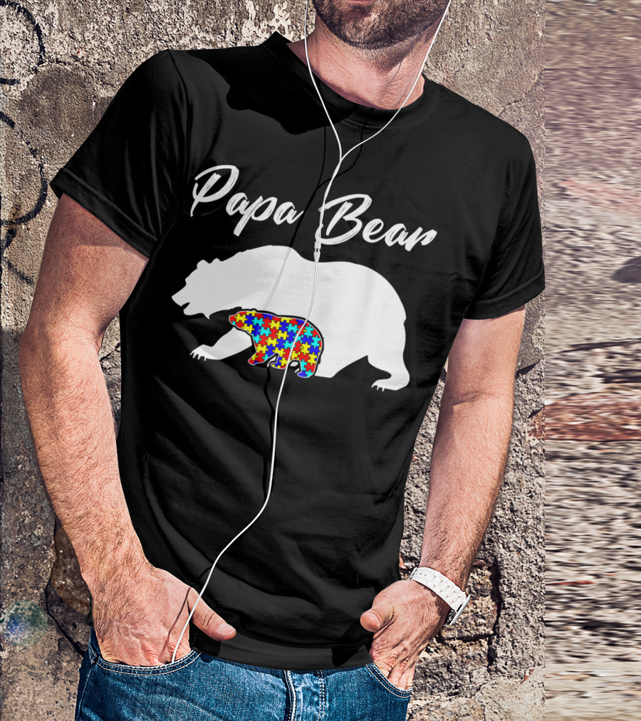 Papa Bear Autism Puzzle Bear T-Shirt