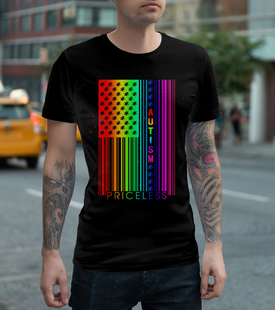 Autism Priceless Rainbow Barcode Flag T-Shirt