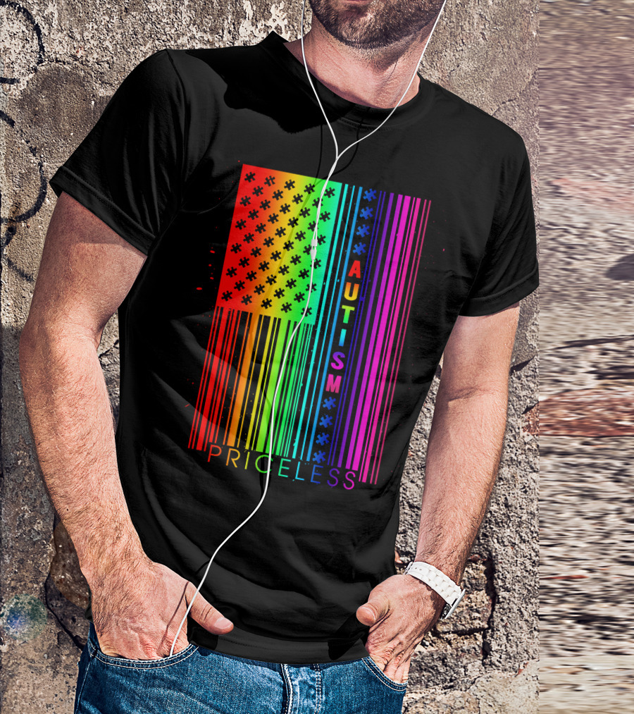 Autism Priceless Rainbow Barcode Flag T-Shirt