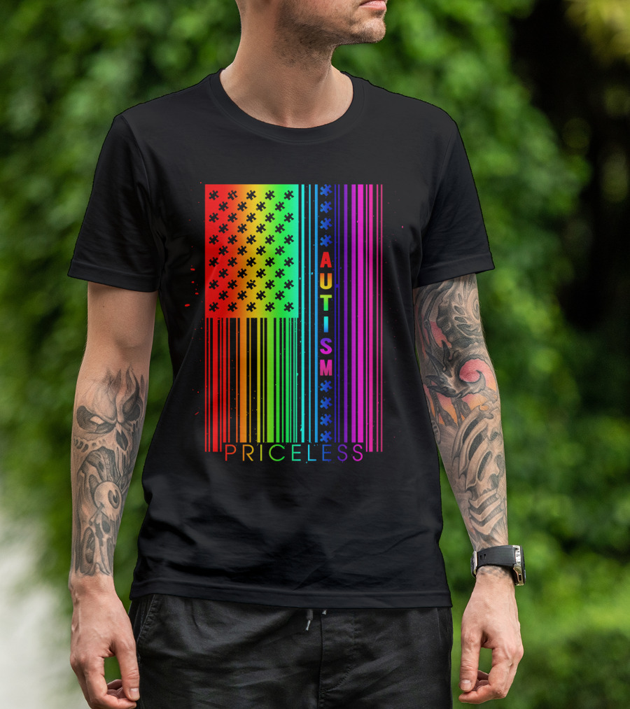 Autism Priceless Rainbow Barcode Flag T-Shirt