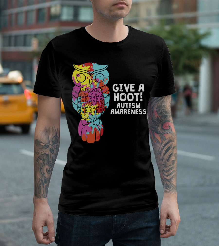 Give a Hoot Puzzle Owl Autism Awareness T-Shirt