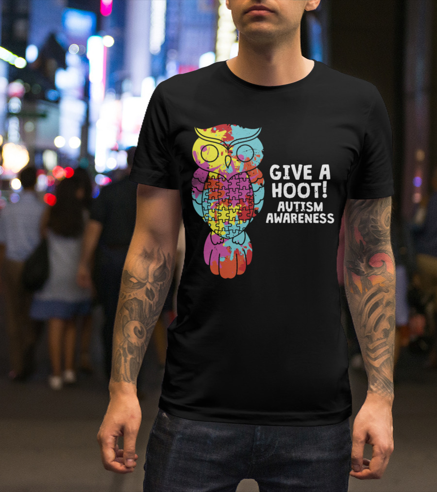 Give A Hoot Puzzle Owl Autism Awareness T-Shirt