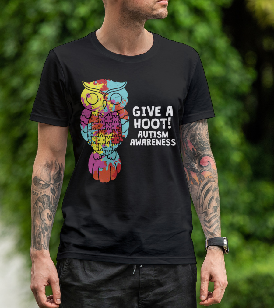 Give A Hoot Puzzle Owl Autism Awareness T-Shirt