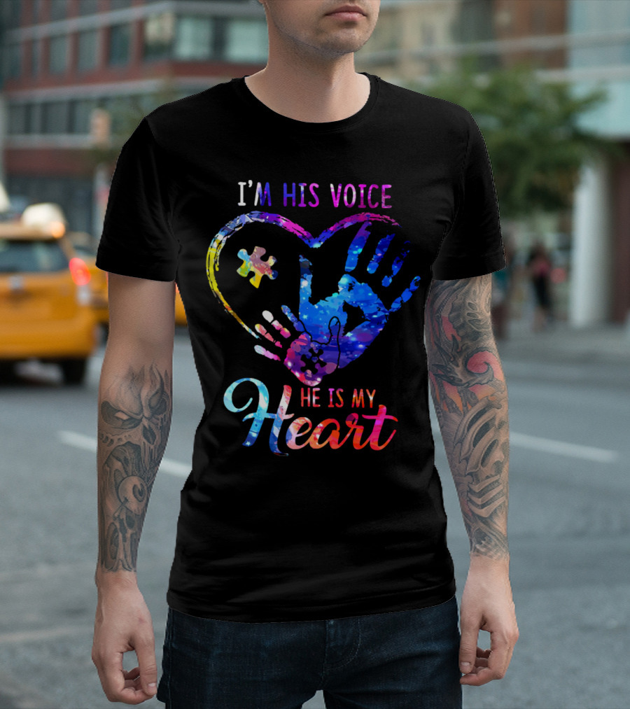 I'm His Voice He Is My Heart Puzzle Heart Hands T-Shirt