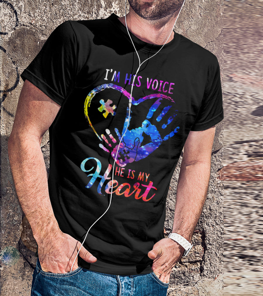 I'm His Voice He Is My Heart Puzzle Heart Hands T-Shirt
