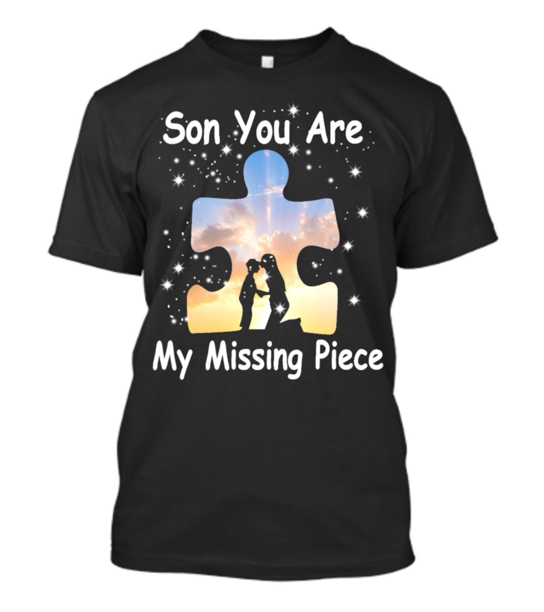 Son You Are My Missing Piece Puzzle Silhouette With Starry Sky And Sunset Scene T-Shirt