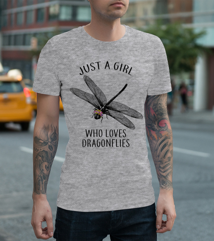 Just A Girl Who Loves Dragonflies Floral Adorned Insect T-Shirt