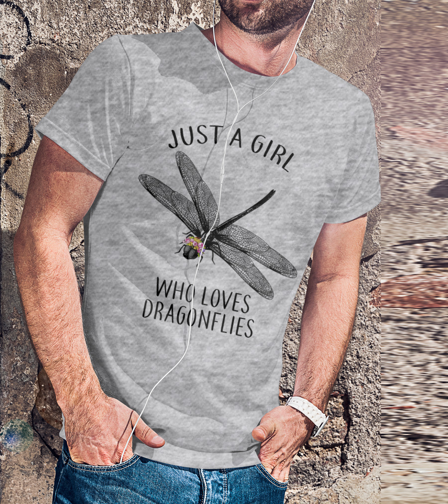 Just A Girl Who Loves Dragonflies Floral Adorned Insect T-Shirt