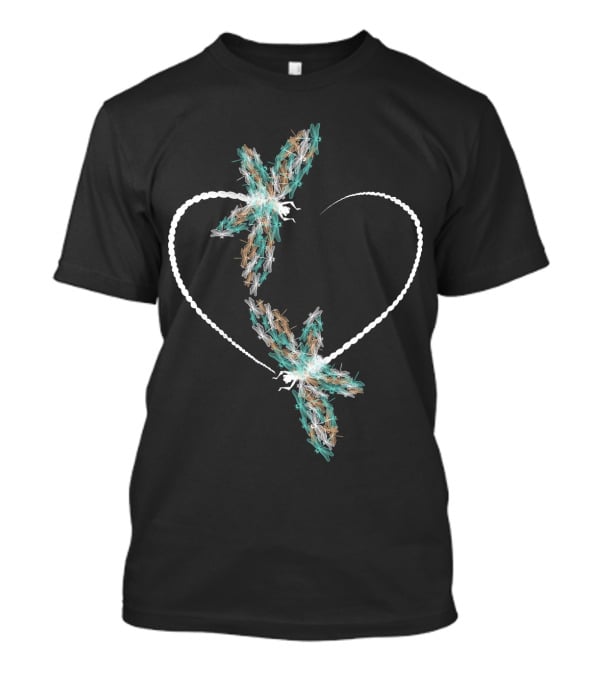 Dragonfly Heart Shape With Two Vibrant Dragonflies T-Shirt