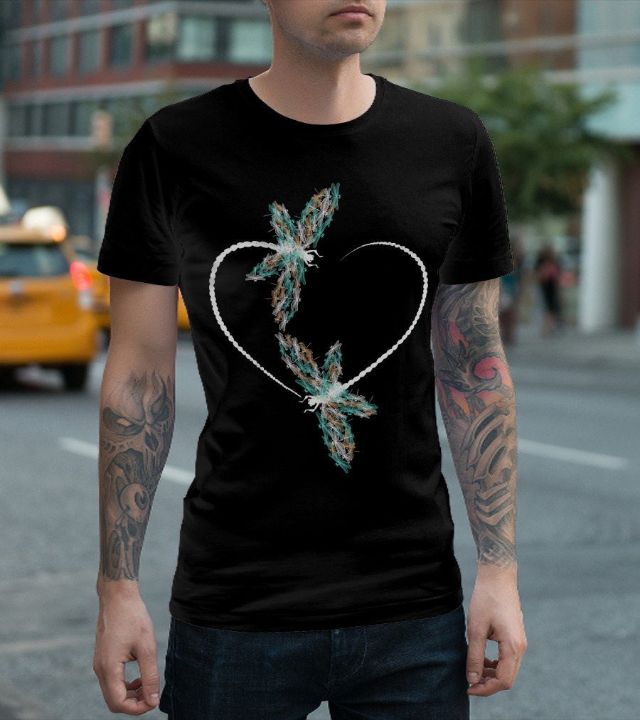 Dragonfly Heart Shape with Two Vibrant Dragonflies T-Shirt