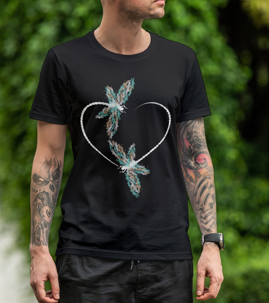 Dragonfly Heart Shape With Two Vibrant Dragonflies T-Shirt