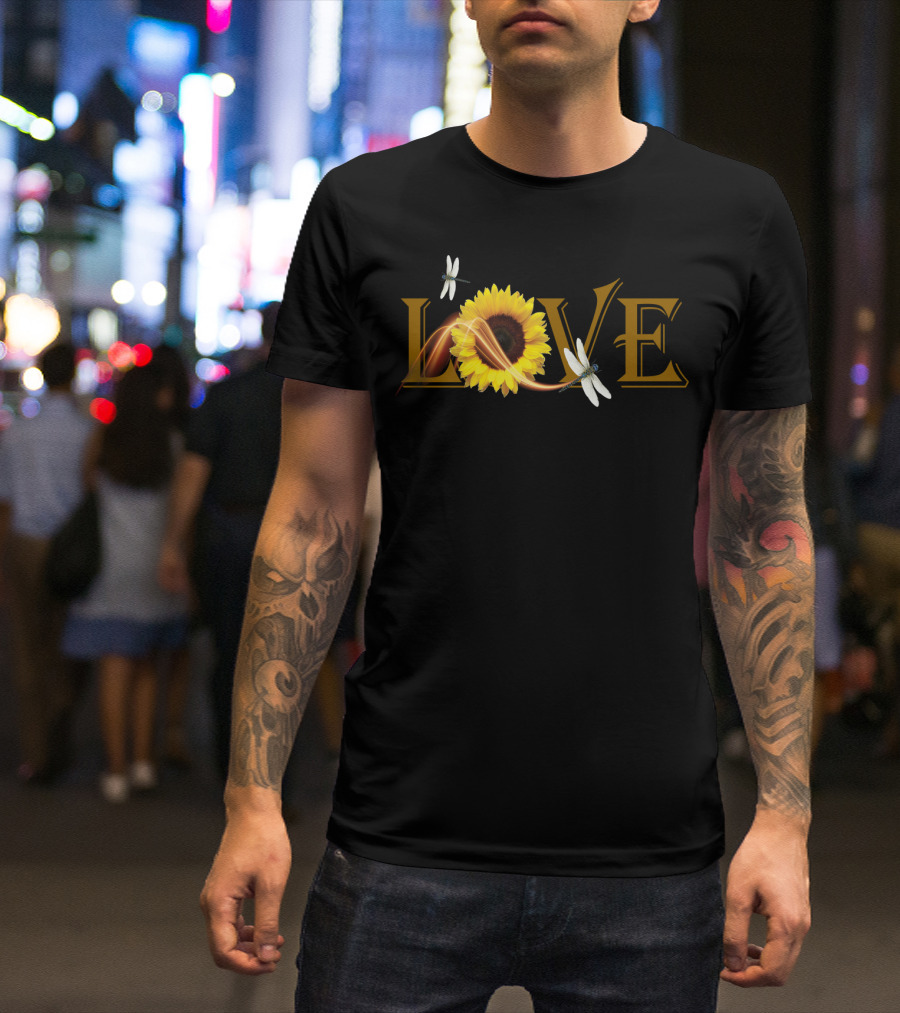 LOVE Sunflower Dragonfly T-Shirt