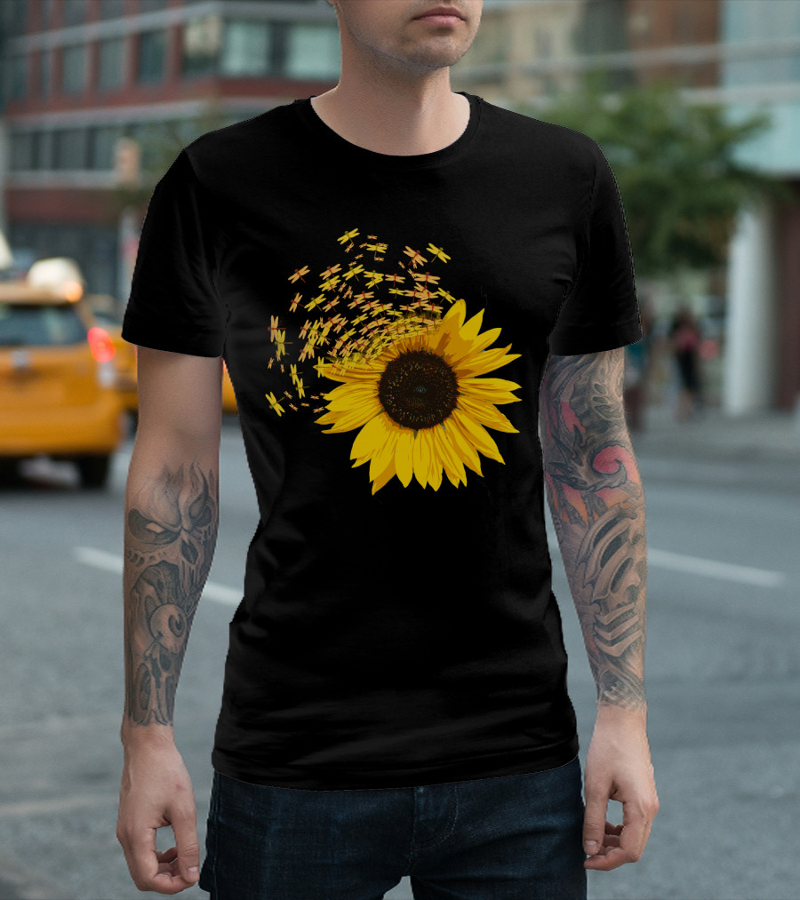 Sunflower Burst with Dragonflies Spiral T-Shirt