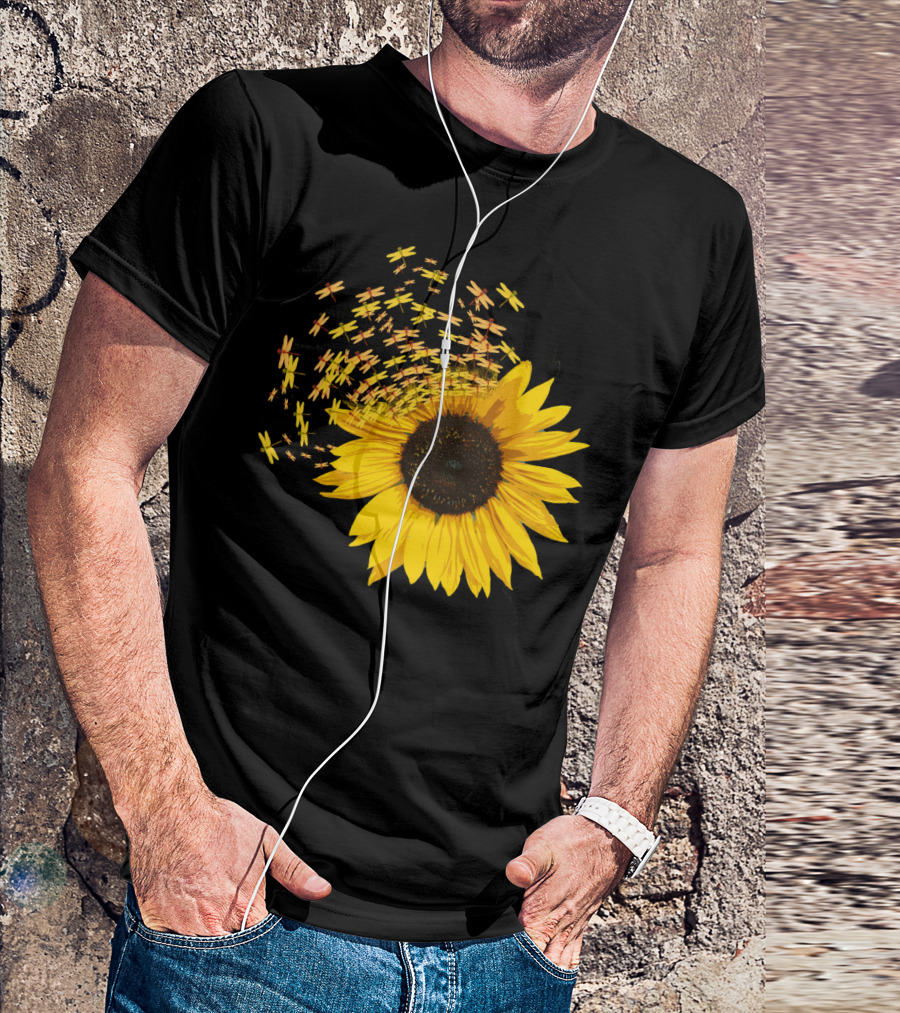 Sunflower Burst With Dragonflies Spiral T-Shirt