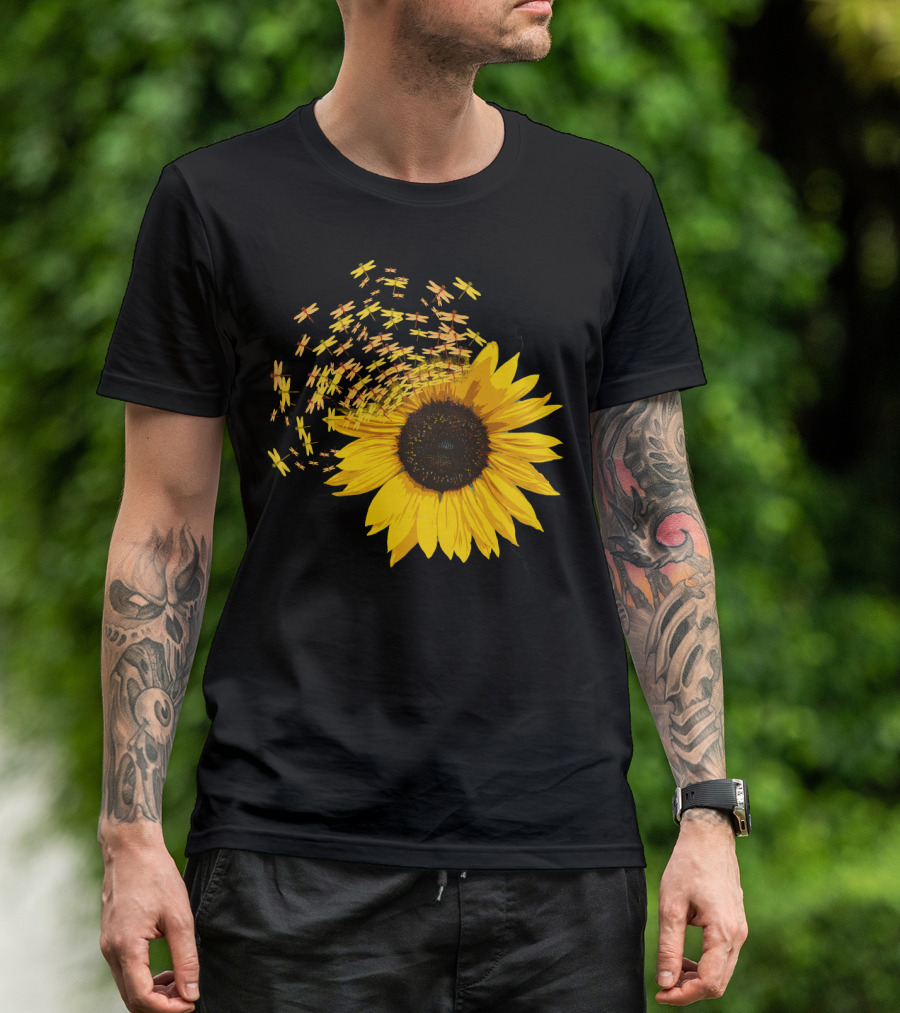 Sunflower Burst With Dragonflies Spiral T-Shirt