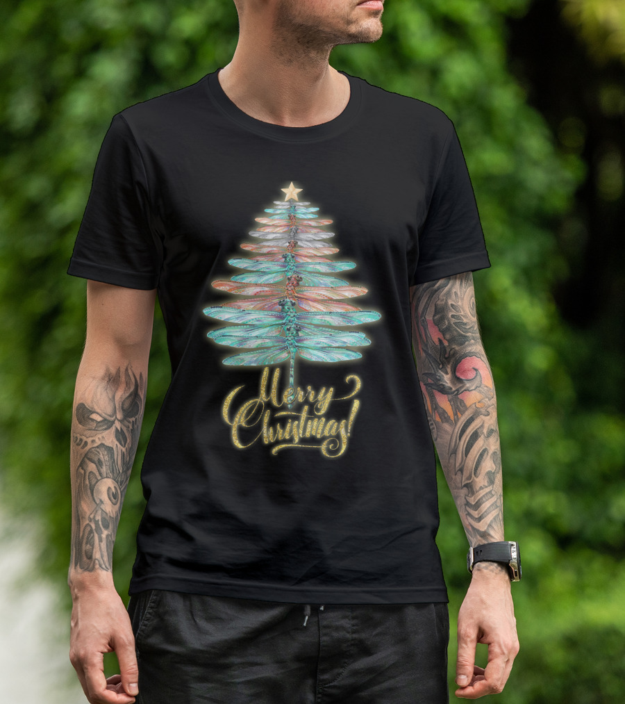 Merry Christmas Dragonfly Tree T-Shirt