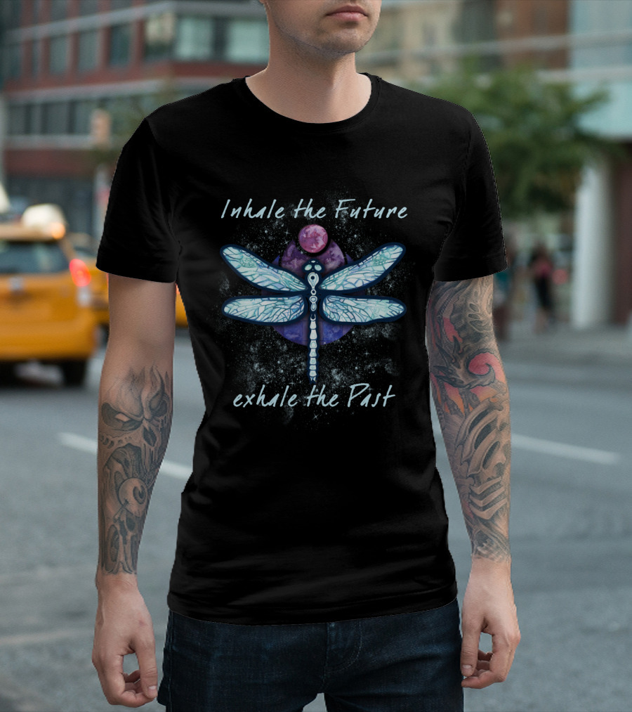 Inhale The Future Exhale The Past Dragonfly Cosmic Moon T-Shirt