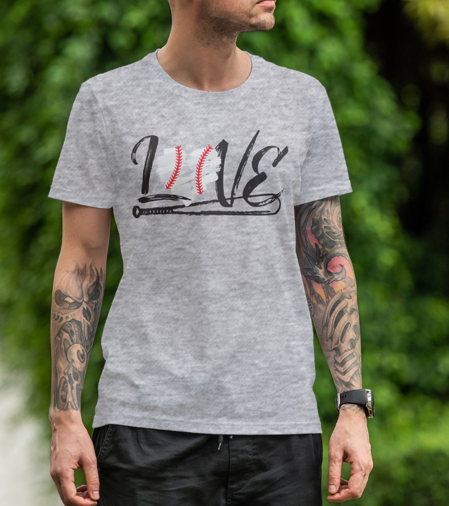 Love Baseball Bat Heart Stitching T-Shirt