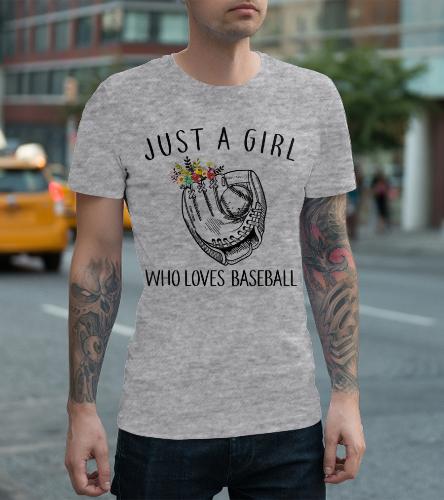 Just A Girl Who Loves Baseball Floral Glove T-Shirt