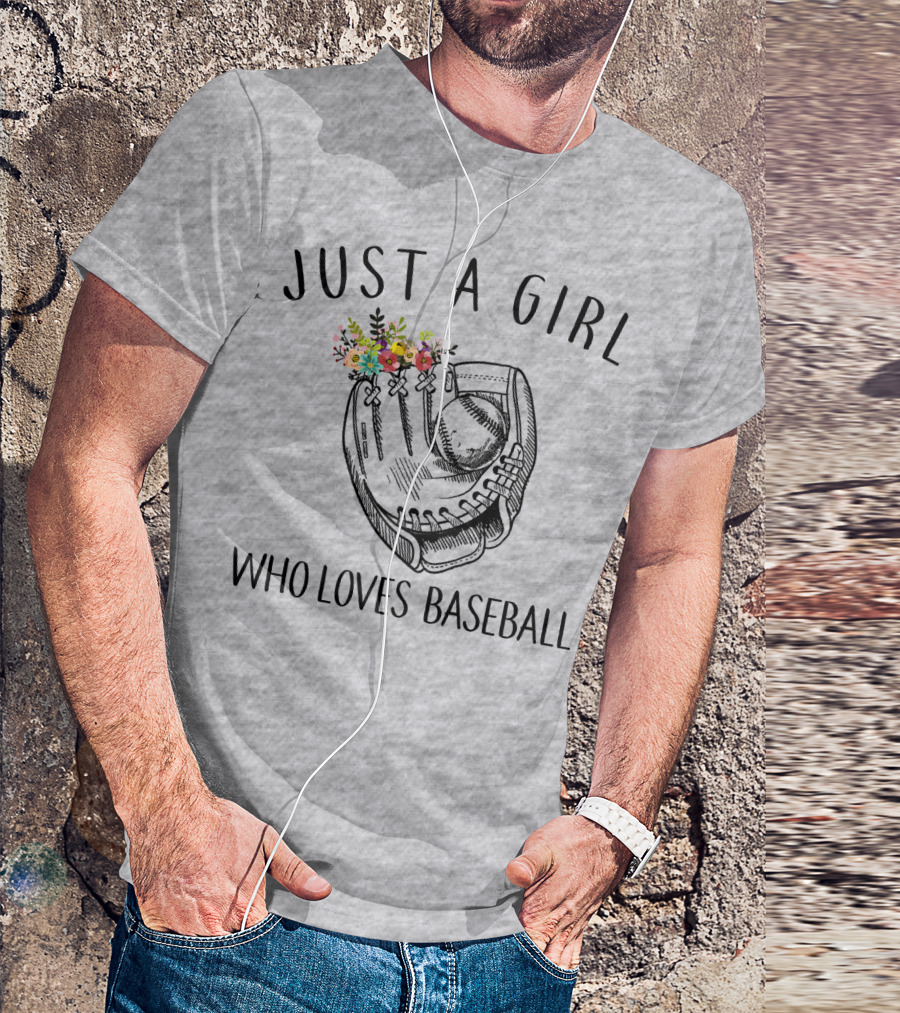 Just A Girl Who Loves Baseball Floral Glove T-Shirt