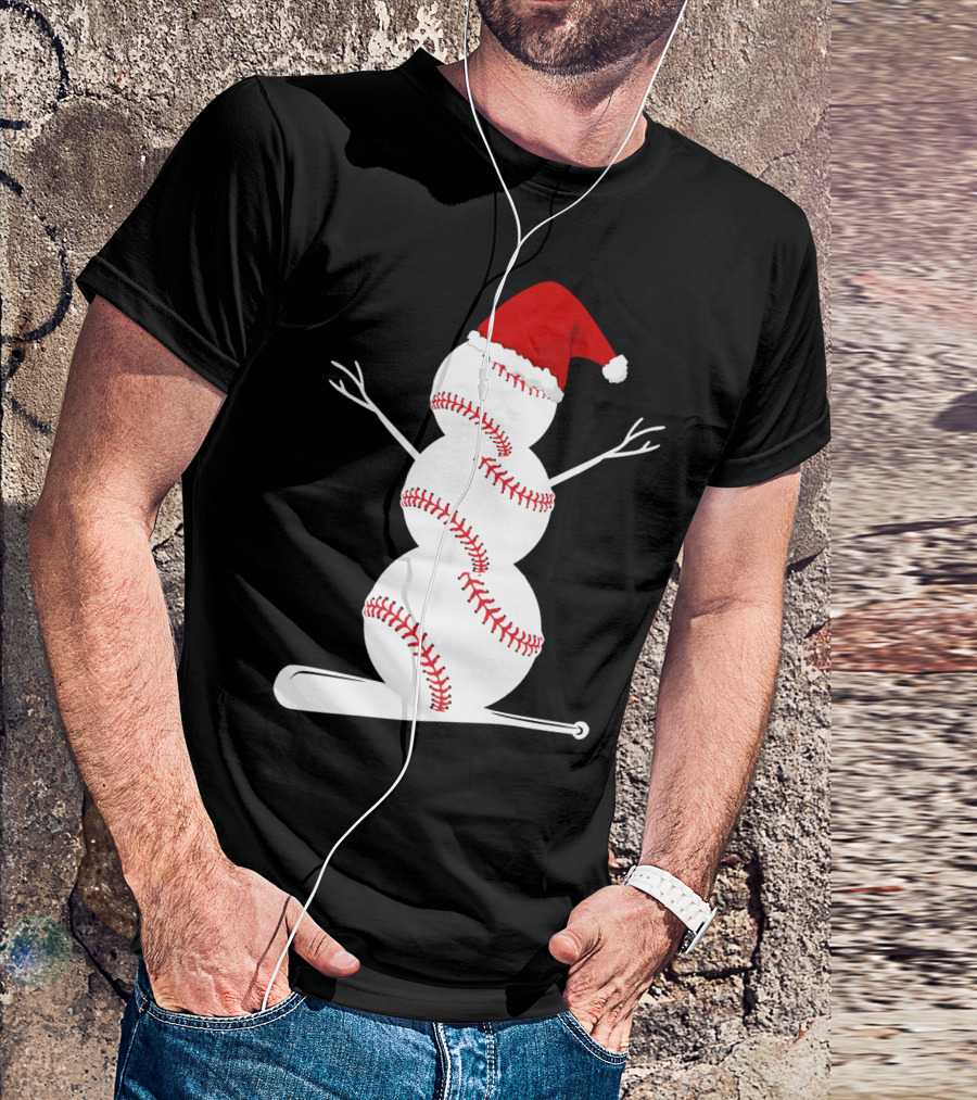 Baseball Snowman Santa Hat Bat Christmas BA01 T-Shirt