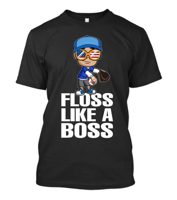 Floss Like A Boss Baseball Player American Flag Sunglasses T-Shirt