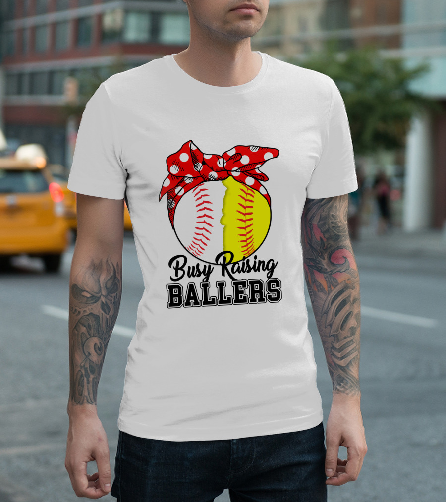 Busy Raising BALLERS Softball Baseball Polka Dot Bandana T-Shirt