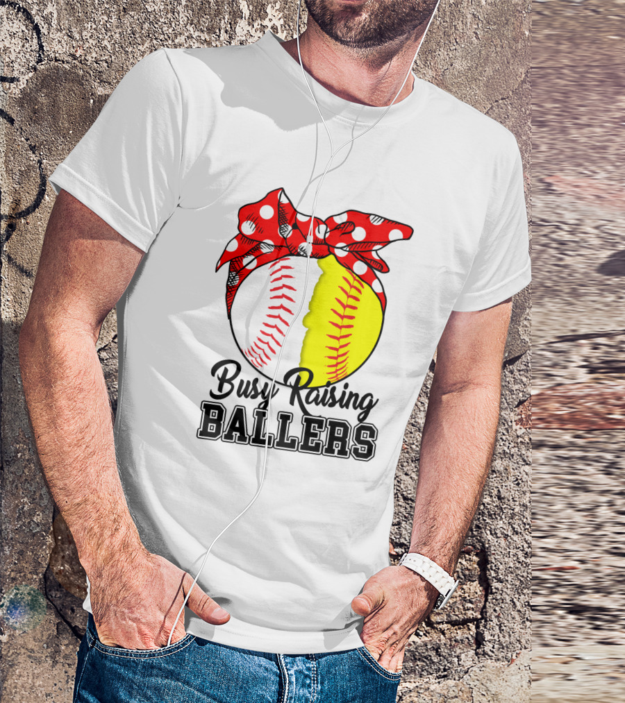 Busy Raising BALLERS Softball Baseball Polka Dot Bandana T-Shirt