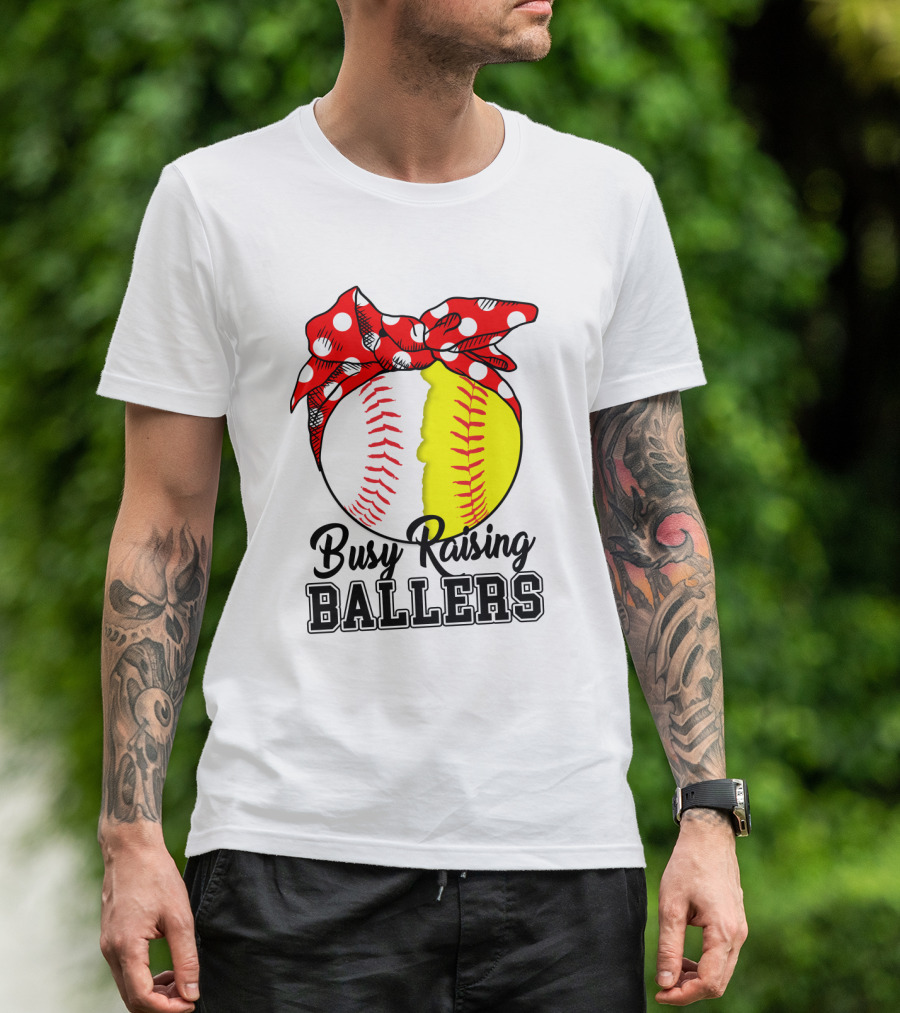 Busy Raising BALLERS Softball Baseball Polka Dot Bandana T-Shirt
