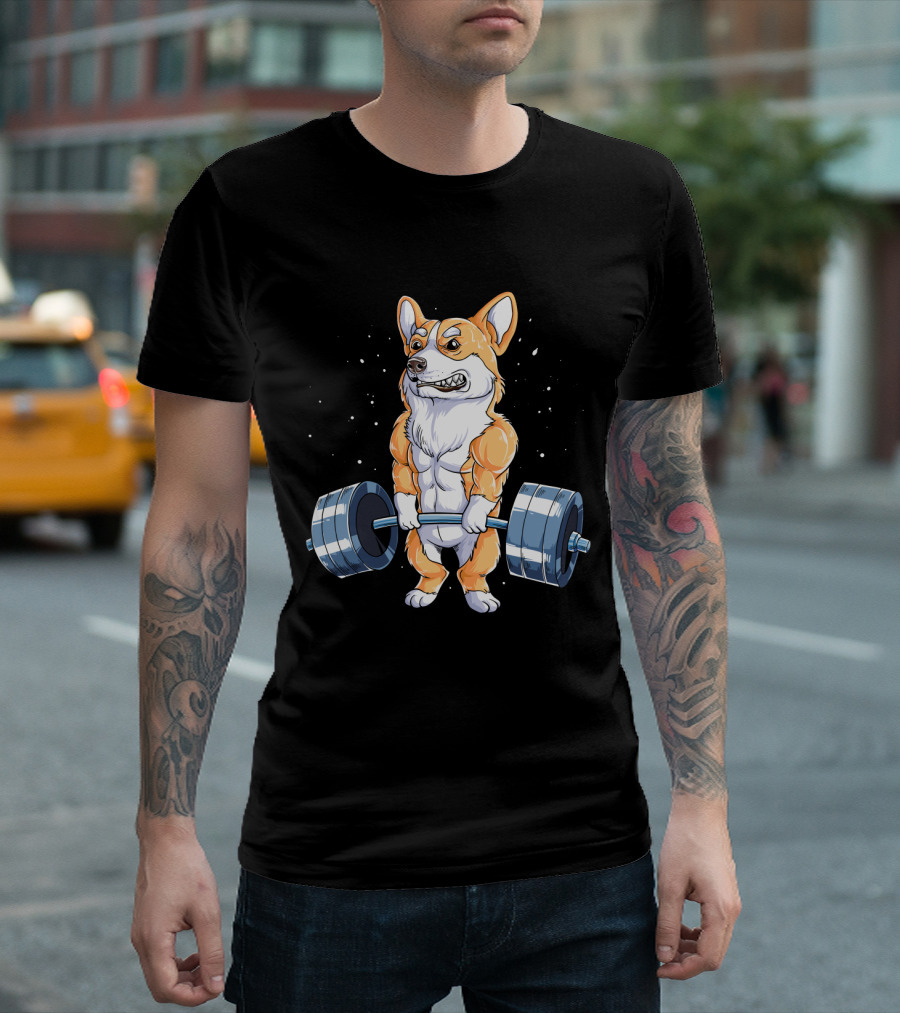 Weight Lifting Corgi Strong Muscular Pet Lifting Weights T-Shirt