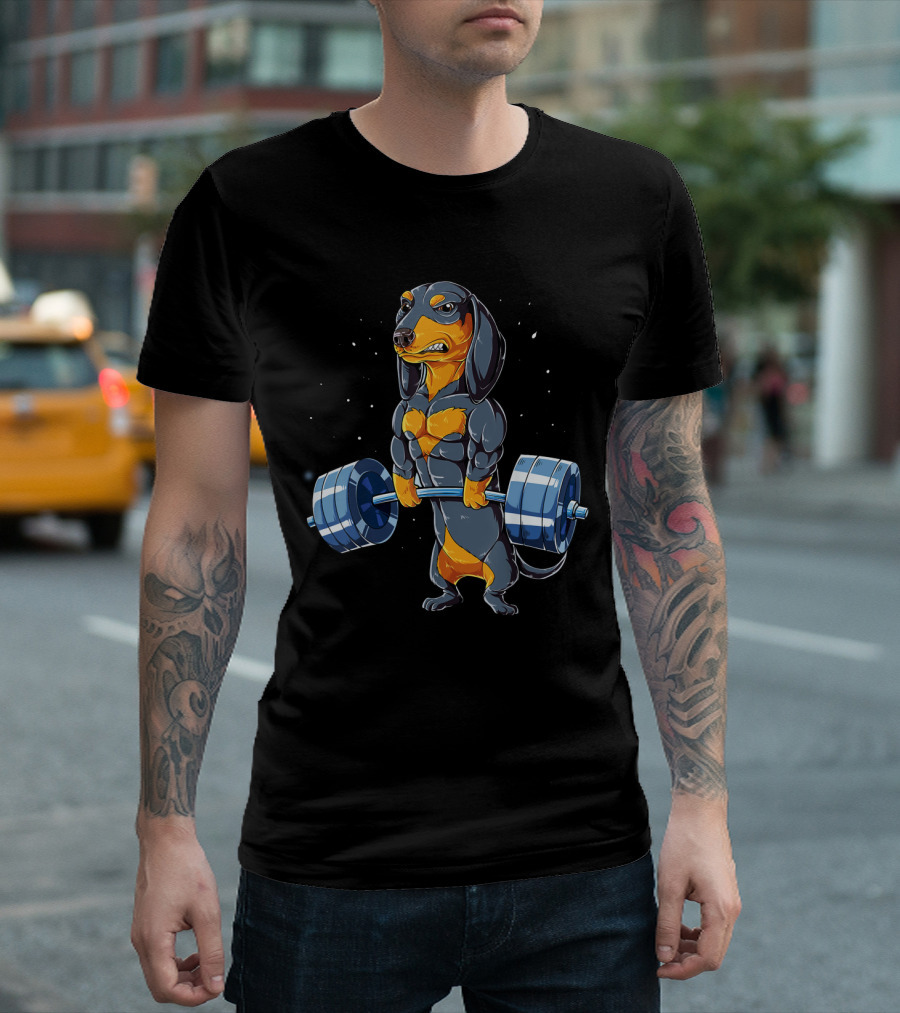 Weight Lifting Dachshund Strong Muscular Bodybuilder Dog T-Shirt